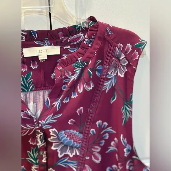 NWOT~Ann Taylor Loft~Floral Lace Trim Purple Plum Sleeveless Blouse~Size XXL~125 - Picture 6 of 9